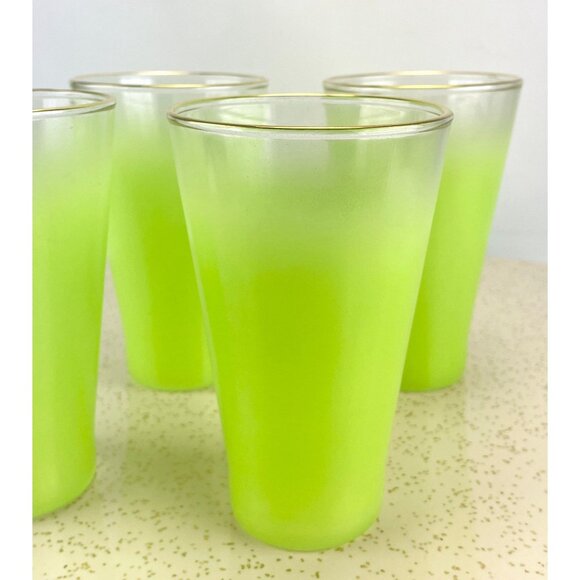 Vintage Blendo 11 oz tumblers, lime green ombre frosted glass, set of 4 - Picture 3 of 8